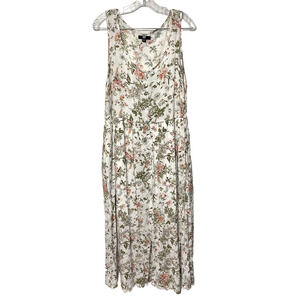 Frye Midi Dress Women 2XL Floral Crinkle Gardenia Button Front Cottagecore